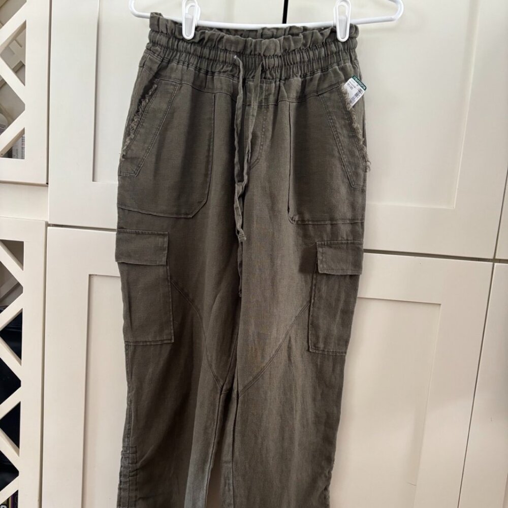 NWT Melissa Nepton Gathered Ankles Pure Linen Cargo Pants